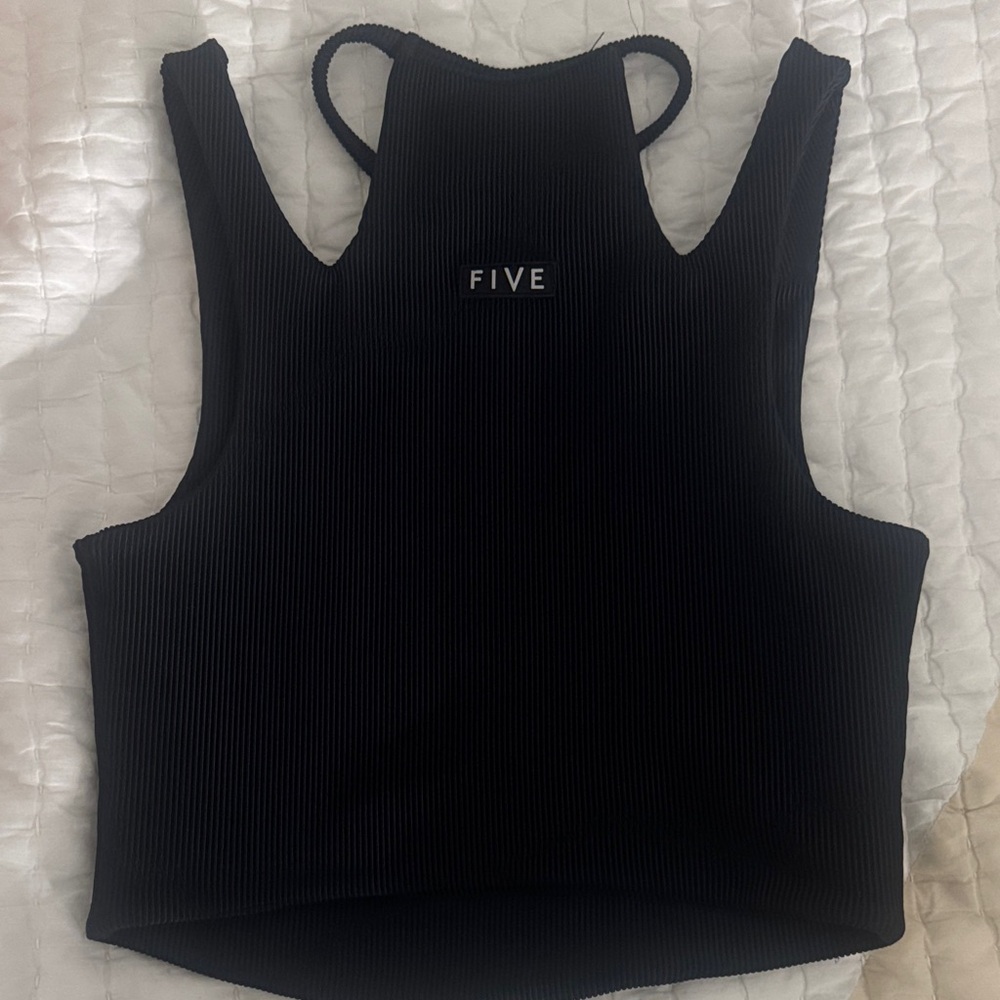 Five Black Ribbed Tank Top - Picture 2 of 4